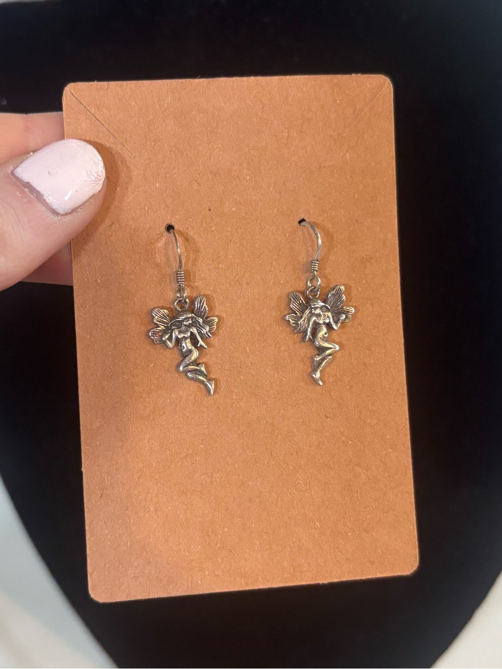 925 Sterling Silver Fairy Dangle Earrings Boho Mythical Pixie Drop Jewelry Vtg